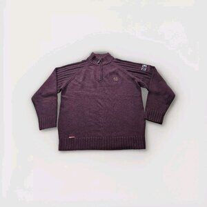 Marlboro Classics Sweater Mens XXL Burgundy LS 1/4 Zip Mock Neck VTG Wool Blend